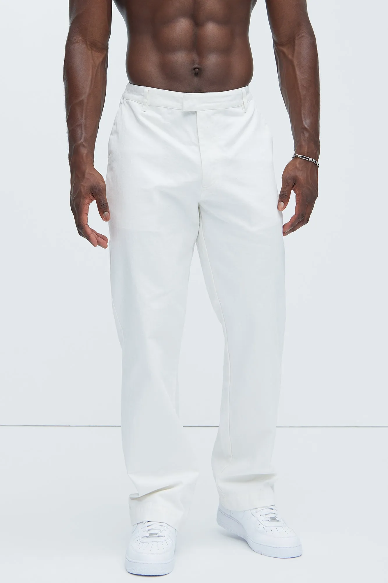 Berry Herringbone Straight Pants - White