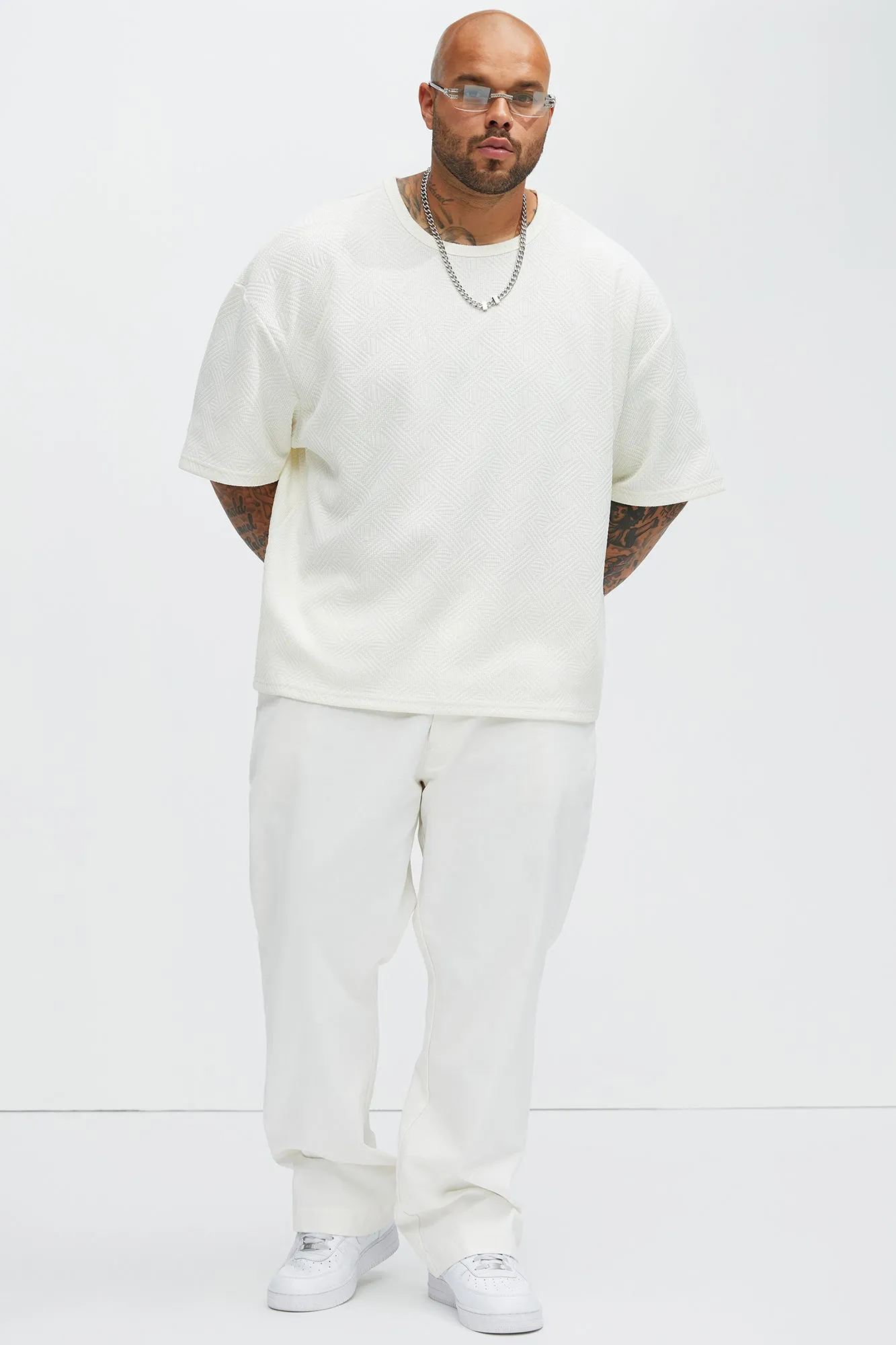 Berry Herringbone Straight Pants - White