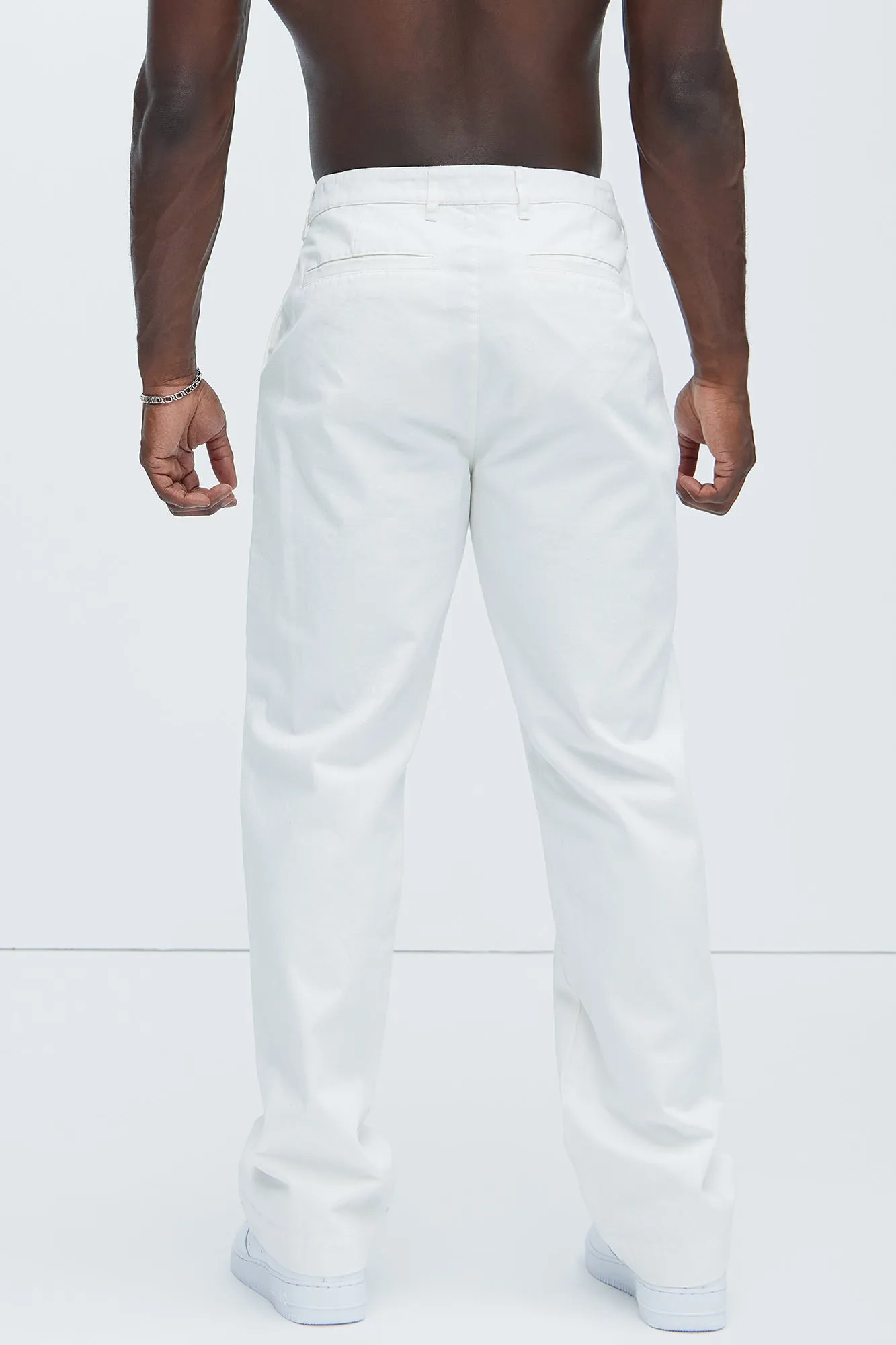 Berry Herringbone Straight Pants - White