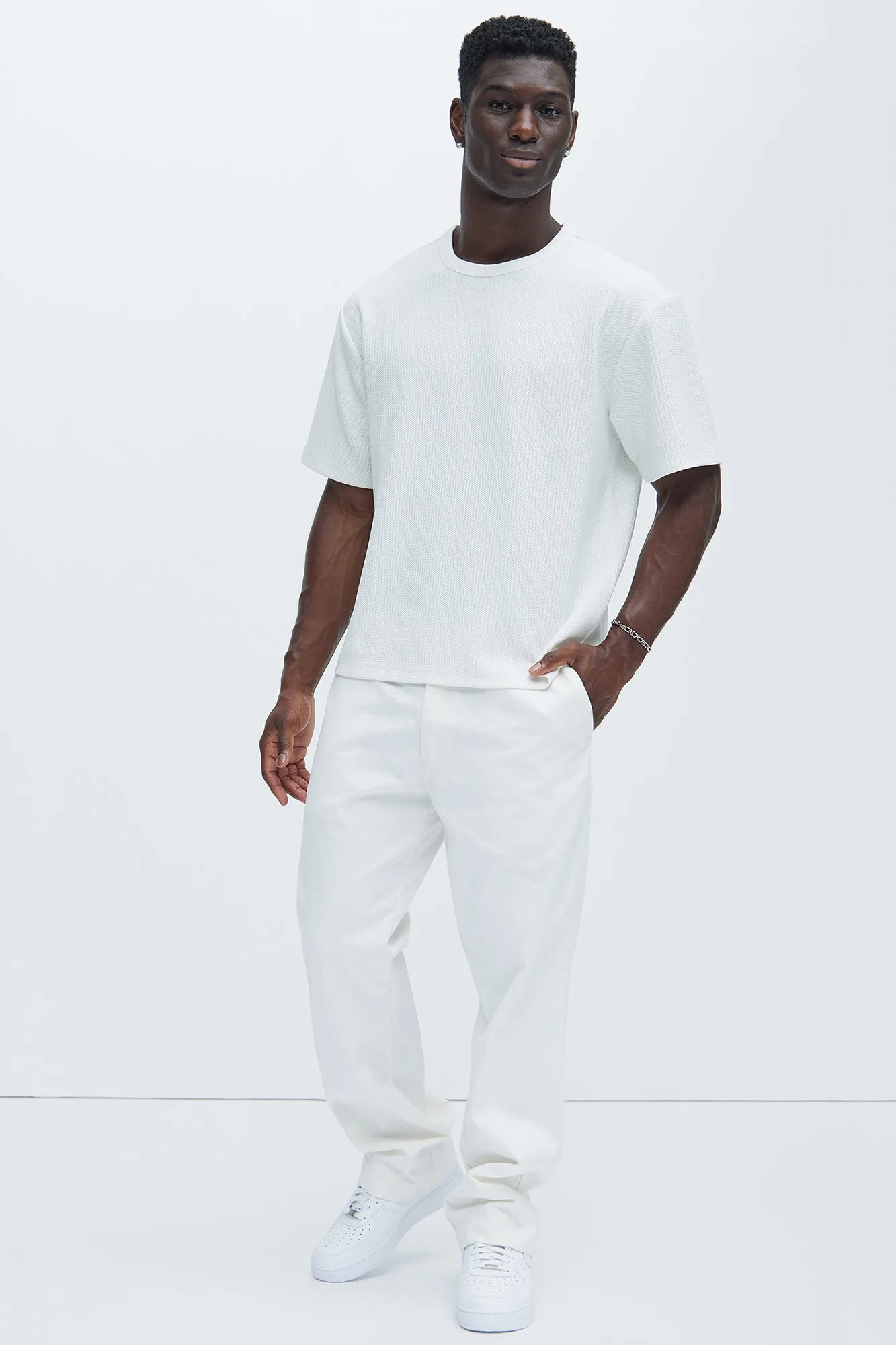 Berry Herringbone Straight Pants - White