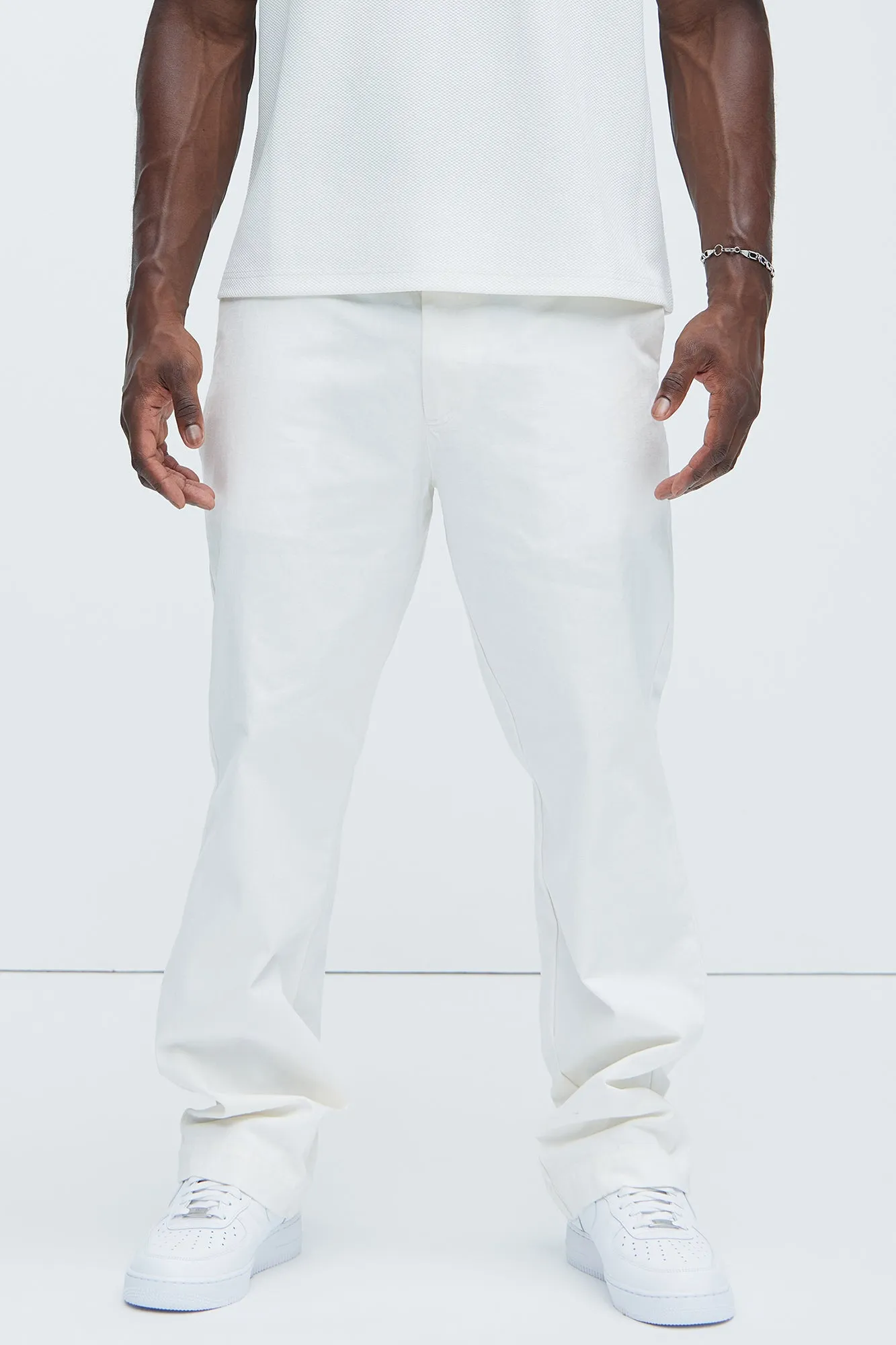 Berry Herringbone Straight Pants - White