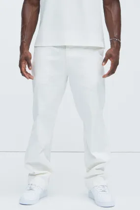 Berry Herringbone Straight Pants - White