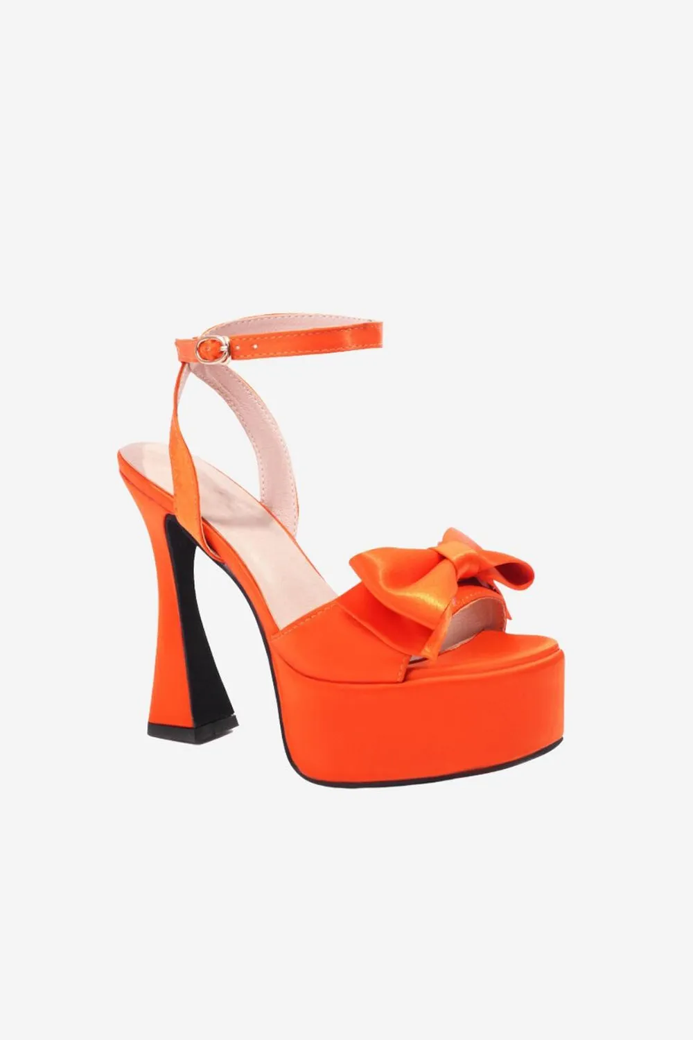 Chunky Hot Pink High Heel Sandals with Bow