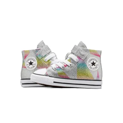 Converse glittery girl's sneaker shoe with elastic lace and velcro A04739C silver-white