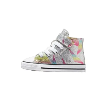 Converse glittery girl's sneaker shoe with elastic lace and velcro A04739C silver-white