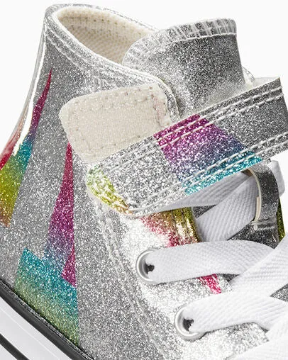 Converse glittery girl's sneaker shoe with elastic lace and velcro A04739C silver-white