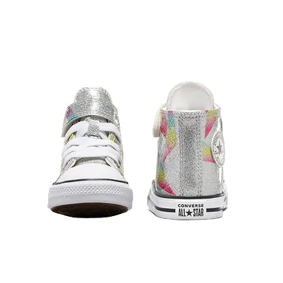 Converse glittery girl's sneaker shoe with elastic lace and velcro A04739C silver-white