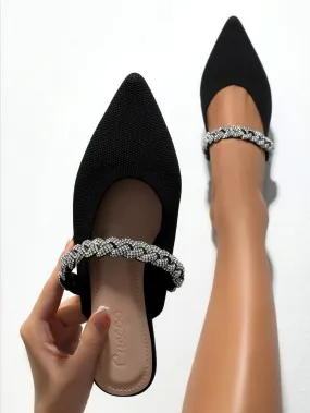 CUCCOO CHICEST Woman Shoes Rhinestone Decor Point Toe Mules For Spring And Summer Vacation Shoes Summer Sale Elegant Flats Back To School Shoes College Student Shoes