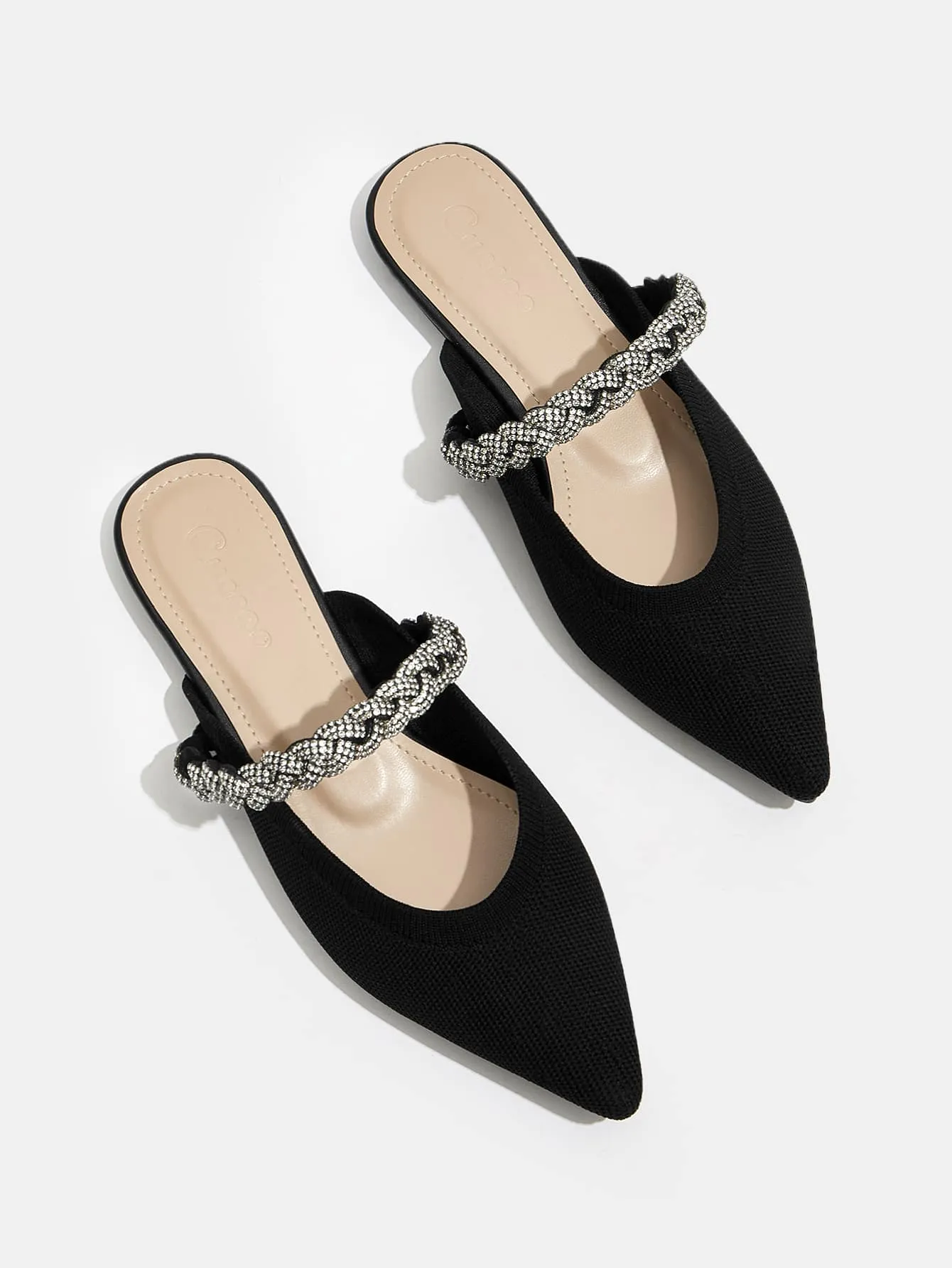 CUCCOO CHICEST Woman Shoes Rhinestone Decor Point Toe Mules For Spring And Summer Vacation Shoes Summer Sale Elegant Flats Back To School Shoes College Student Shoes