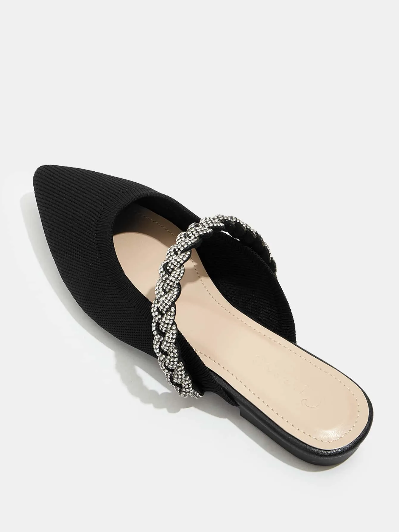 CUCCOO CHICEST Woman Shoes Rhinestone Decor Point Toe Mules For Spring And Summer Vacation Shoes Summer Sale Elegant Flats Back To School Shoes College Student Shoes