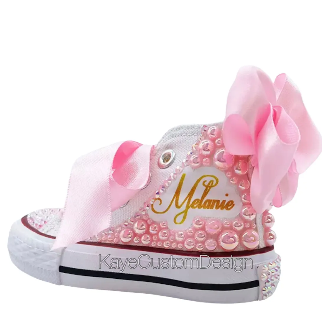 Custom Pink Canvas Shoes | Pink Bling Rhinestone Shoes