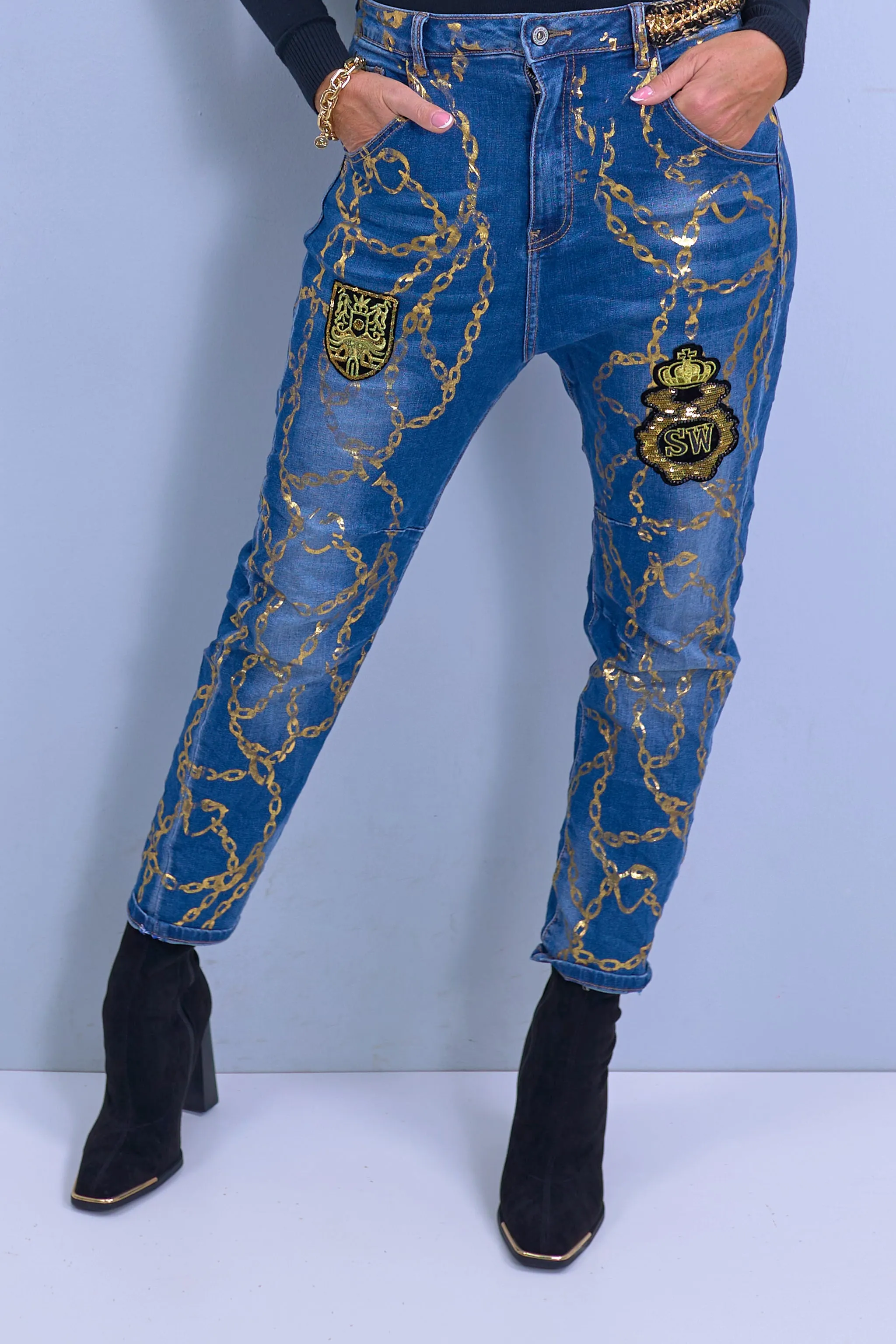 Jeans mit goldenen Details, denim-gold
