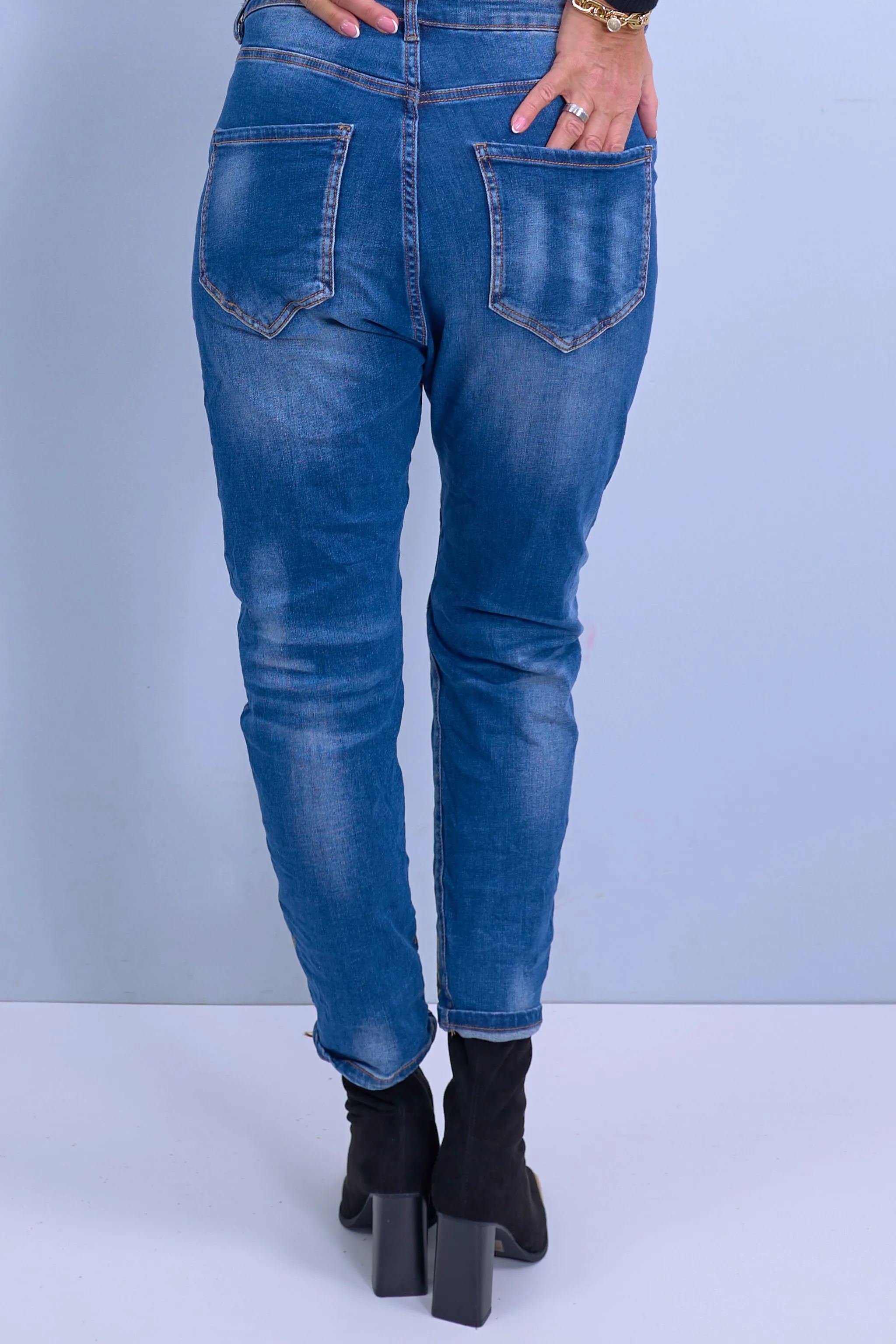 Jeans mit goldenen Details, denim-gold