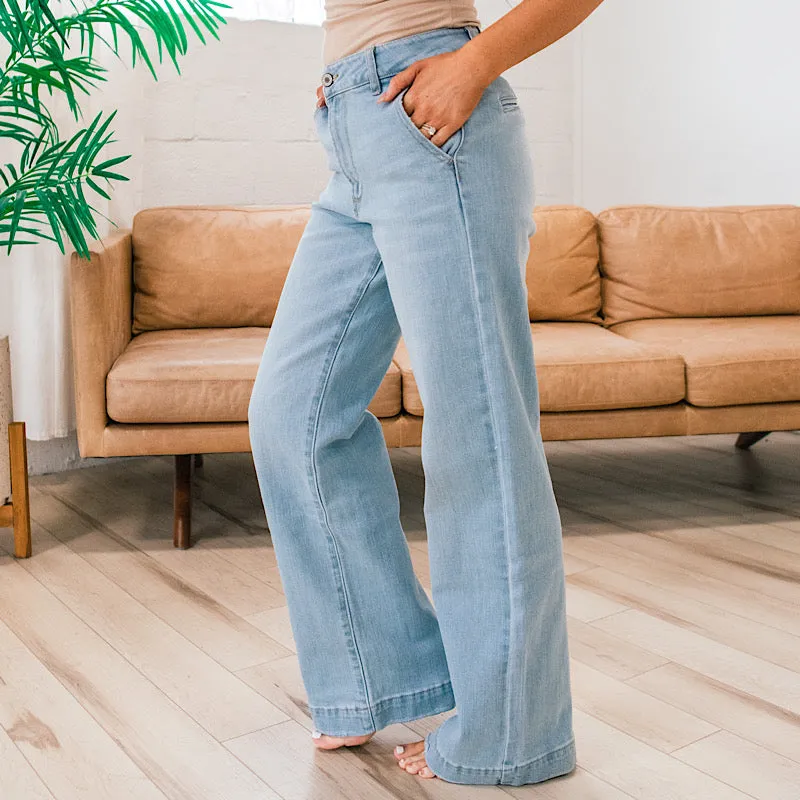 KanCan Womens Trudy High-Waisted Wide Leg Trouser Jeans - Stylish and Comfortable Denim Pants