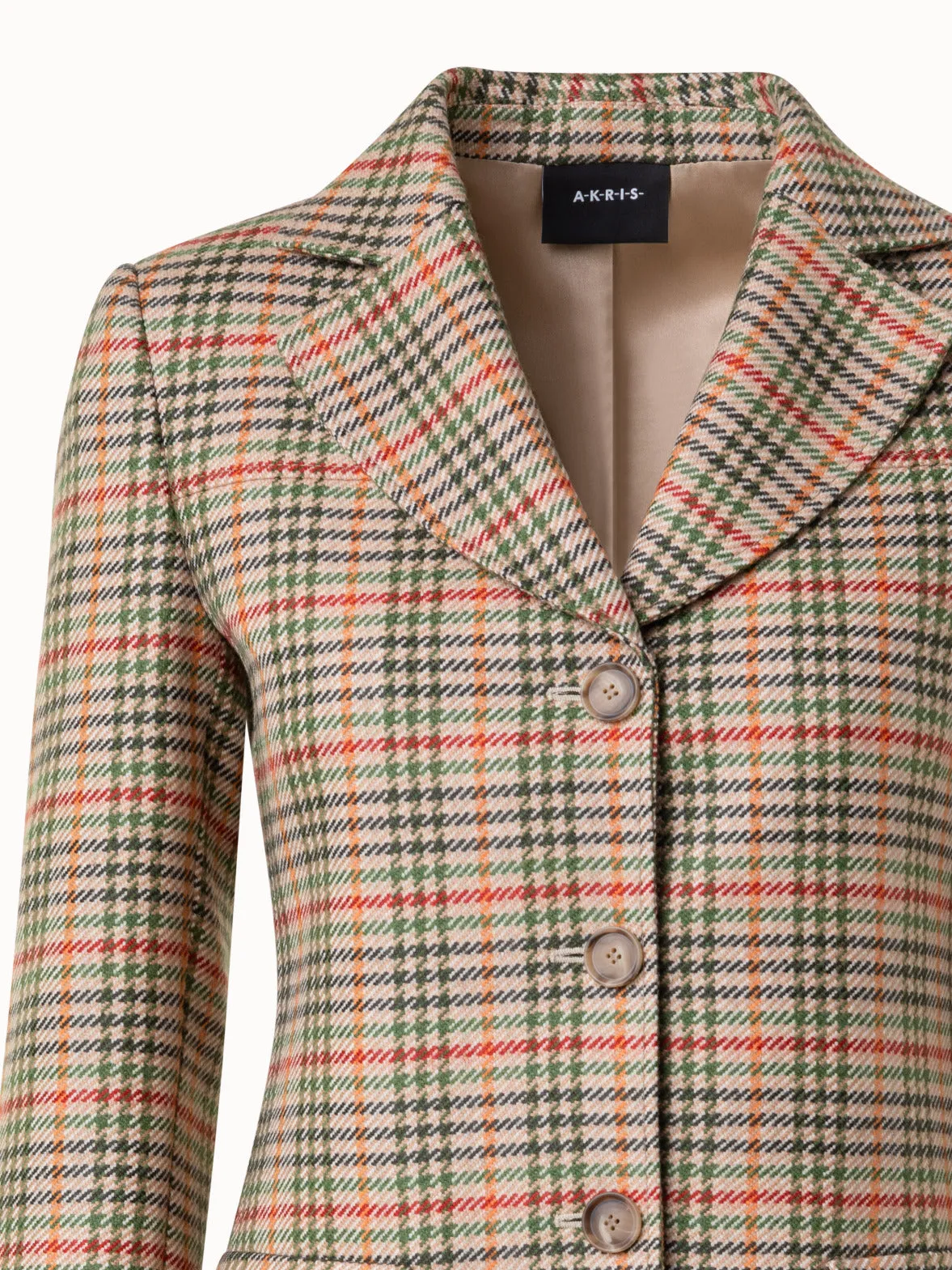 Kurze Jacke aus kariertem Woll-Stretch-Flanell